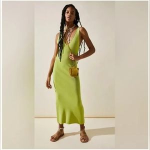 Free People Beach Daniela Lime Green Ribbed Maxi Tank Dress Size Large nwot